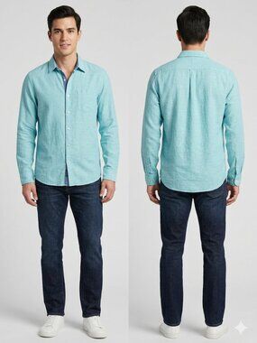 Banana Republic Slim Fit Linen Cotton Shirt Men's Medium Light Blue Long Sleeve